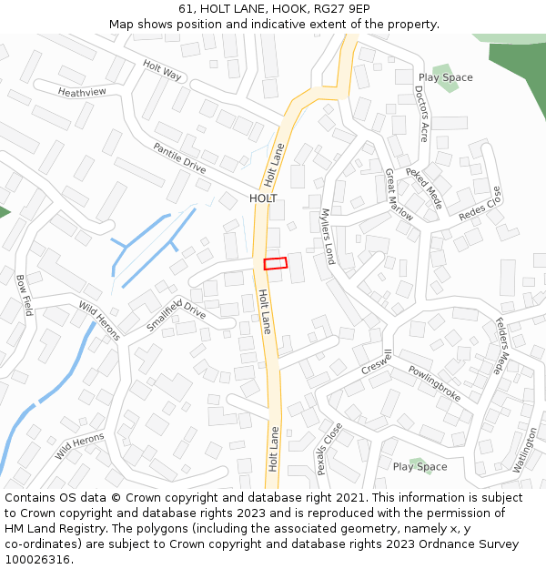 61, HOLT LANE, HOOK, RG27 9EP: Location map and indicative extent of plot