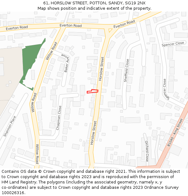 61, HORSLOW STREET, POTTON, SANDY, SG19 2NX: Location map and indicative extent of plot