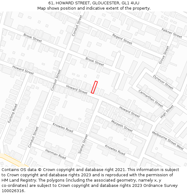 61, HOWARD STREET, GLOUCESTER, GL1 4UU: Location map and indicative extent of plot