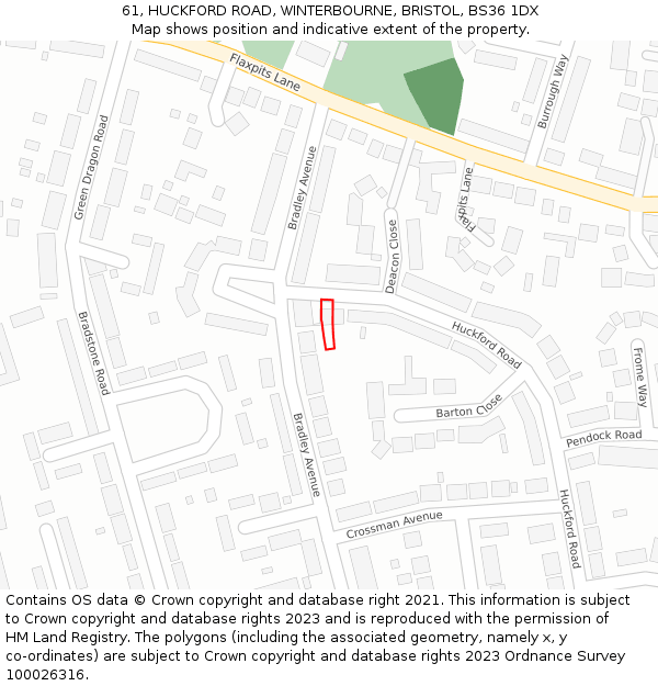 61, HUCKFORD ROAD, WINTERBOURNE, BRISTOL, BS36 1DX: Location map and indicative extent of plot