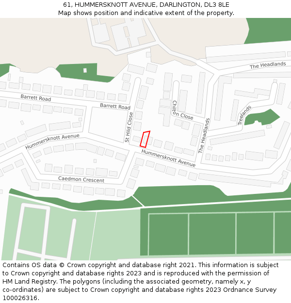 61, HUMMERSKNOTT AVENUE, DARLINGTON, DL3 8LE: Location map and indicative extent of plot