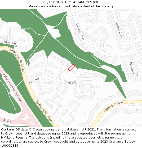 61, HURST HILL, CHATHAM, ME5 9BU: Location map and indicative extent of plot