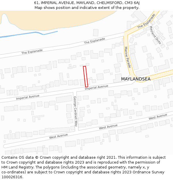 61, IMPERIAL AVENUE, MAYLAND, CHELMSFORD, CM3 6AJ: Location map and indicative extent of plot