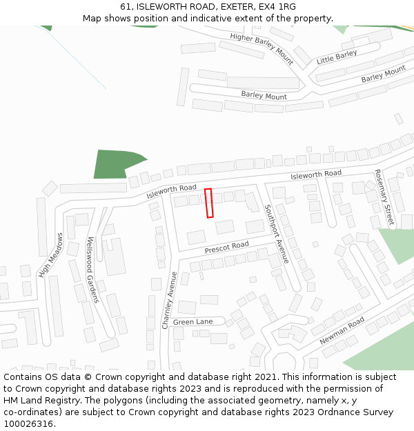 61, ISLEWORTH ROAD, EXETER, EX4 1RG: Location map and indicative extent of plot