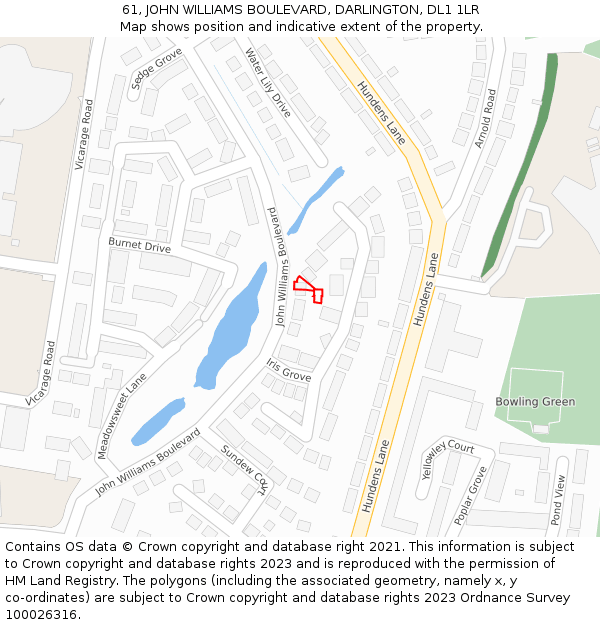 61, JOHN WILLIAMS BOULEVARD, DARLINGTON, DL1 1LR: Location map and indicative extent of plot