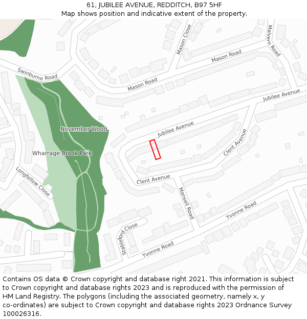 61, JUBILEE AVENUE, REDDITCH, B97 5HF: Location map and indicative extent of plot