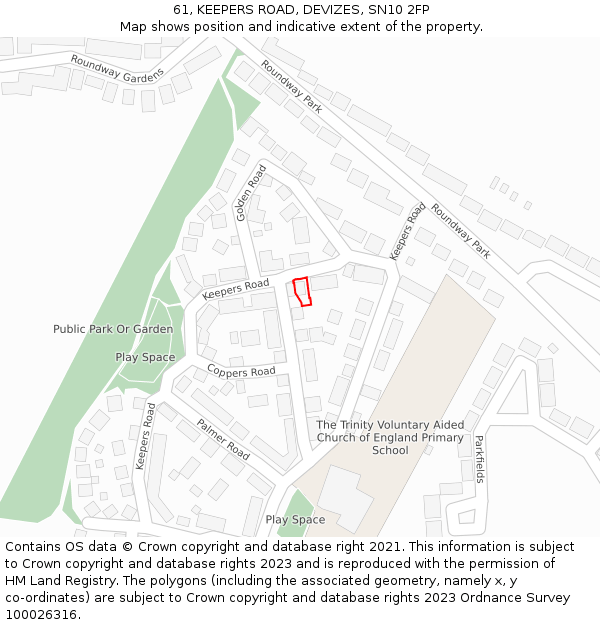 61, KEEPERS ROAD, DEVIZES, SN10 2FP: Location map and indicative extent of plot