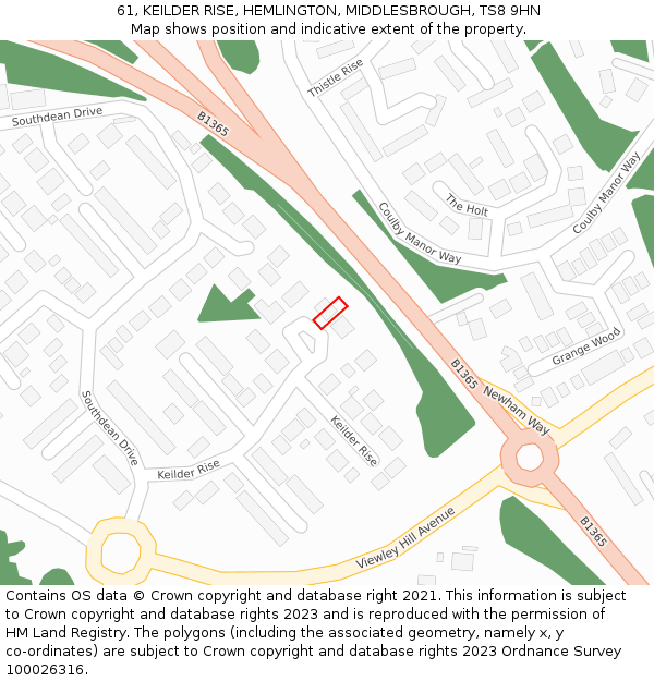 61, KEILDER RISE, HEMLINGTON, MIDDLESBROUGH, TS8 9HN: Location map and indicative extent of plot