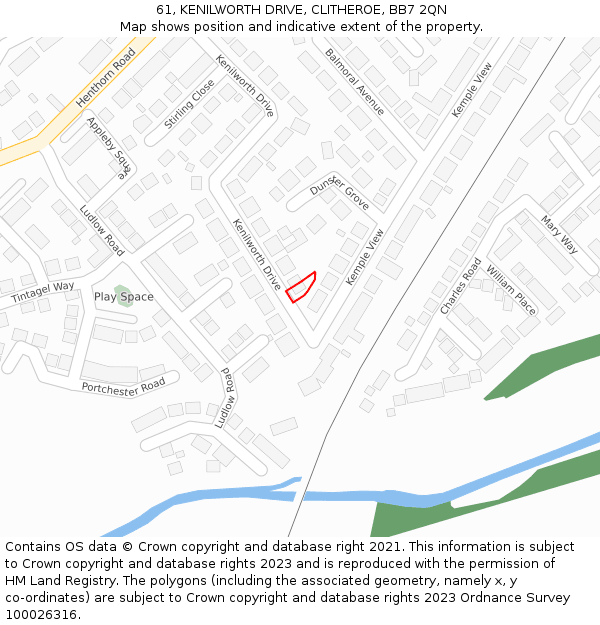 61, KENILWORTH DRIVE, CLITHEROE, BB7 2QN: Location map and indicative extent of plot