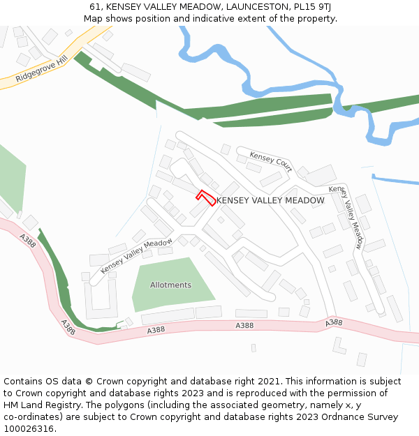 61, KENSEY VALLEY MEADOW, LAUNCESTON, PL15 9TJ: Location map and indicative extent of plot