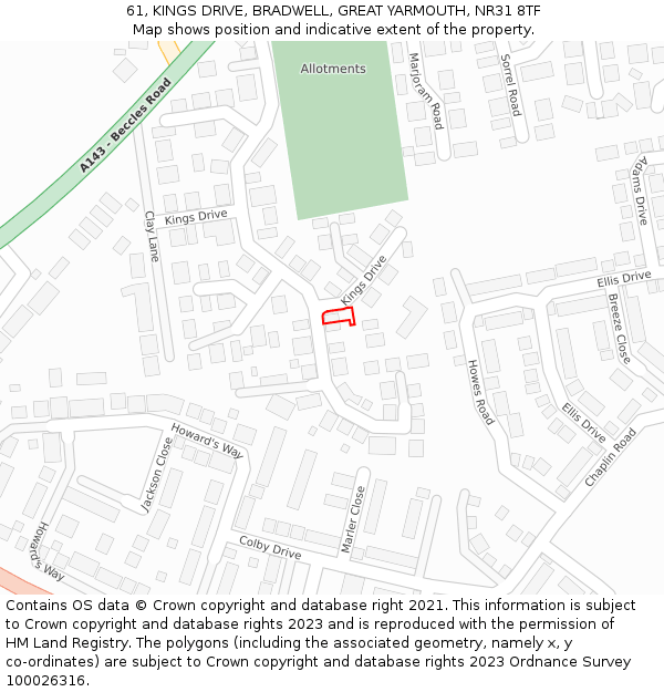 61, KINGS DRIVE, BRADWELL, GREAT YARMOUTH, NR31 8TF: Location map and indicative extent of plot