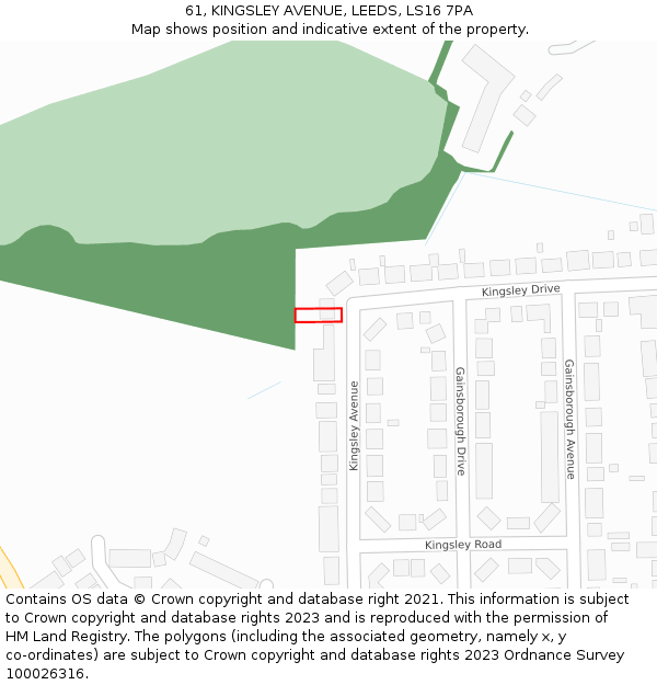 61, KINGSLEY AVENUE, LEEDS, LS16 7PA: Location map and indicative extent of plot