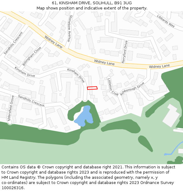 61, KINSHAM DRIVE, SOLIHULL, B91 3UG: Location map and indicative extent of plot