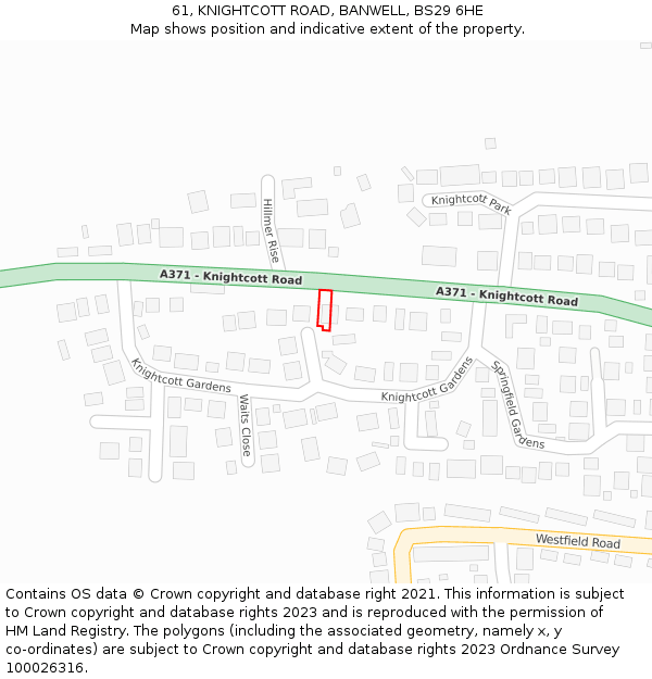 61, KNIGHTCOTT ROAD, BANWELL, BS29 6HE: Location map and indicative extent of plot