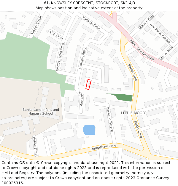 61, KNOWSLEY CRESCENT, STOCKPORT, SK1 4JB: Location map and indicative extent of plot