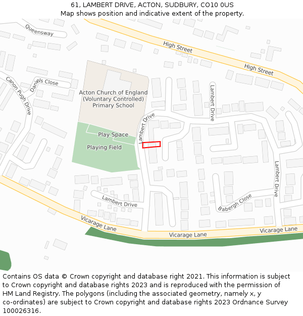 61, LAMBERT DRIVE, ACTON, SUDBURY, CO10 0US: Location map and indicative extent of plot