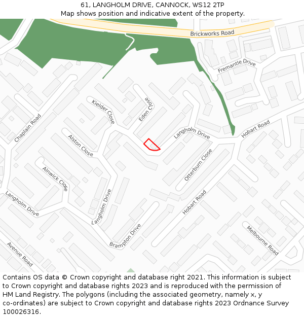 61, LANGHOLM DRIVE, CANNOCK, WS12 2TP: Location map and indicative extent of plot
