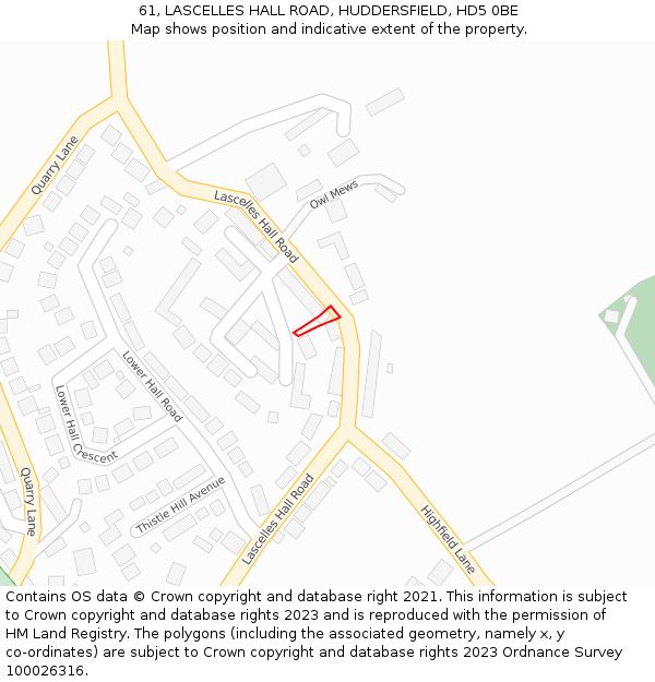 61, LASCELLES HALL ROAD, HUDDERSFIELD, HD5 0BE: Location map and indicative extent of plot