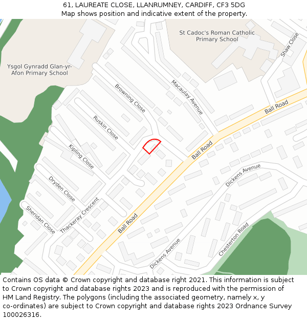 61, LAUREATE CLOSE, LLANRUMNEY, CARDIFF, CF3 5DG: Location map and indicative extent of plot