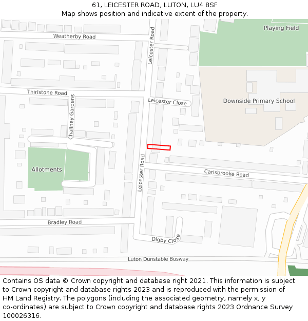 61, LEICESTER ROAD, LUTON, LU4 8SF: Location map and indicative extent of plot