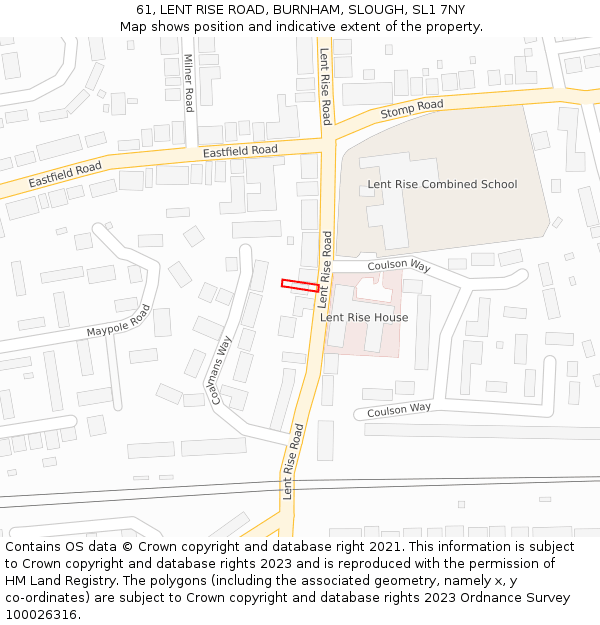 61, LENT RISE ROAD, BURNHAM, SLOUGH, SL1 7NY: Location map and indicative extent of plot