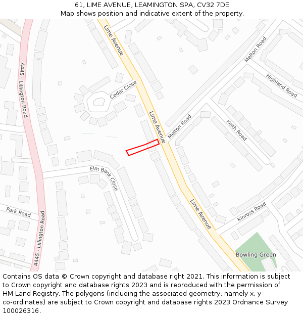 61, LIME AVENUE, LEAMINGTON SPA, CV32 7DE: Location map and indicative extent of plot