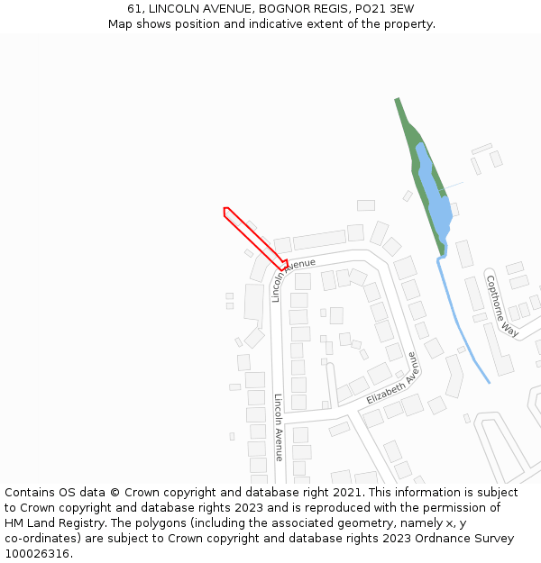 61, LINCOLN AVENUE, BOGNOR REGIS, PO21 3EW: Location map and indicative extent of plot