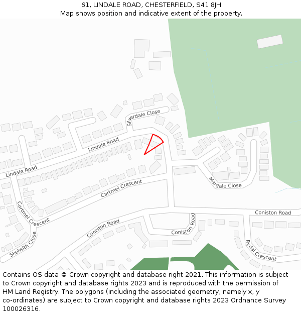 61, LINDALE ROAD, CHESTERFIELD, S41 8JH: Location map and indicative extent of plot