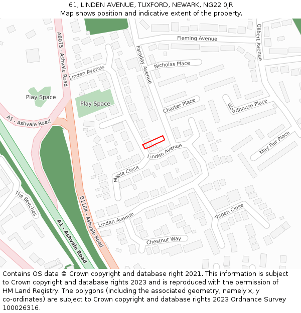 61, LINDEN AVENUE, TUXFORD, NEWARK, NG22 0JR: Location map and indicative extent of plot
