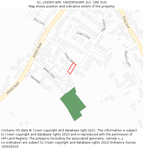 61, LINDEN WAY, HADDENHAM, ELY, CB6 3UG: Location map and indicative extent of plot