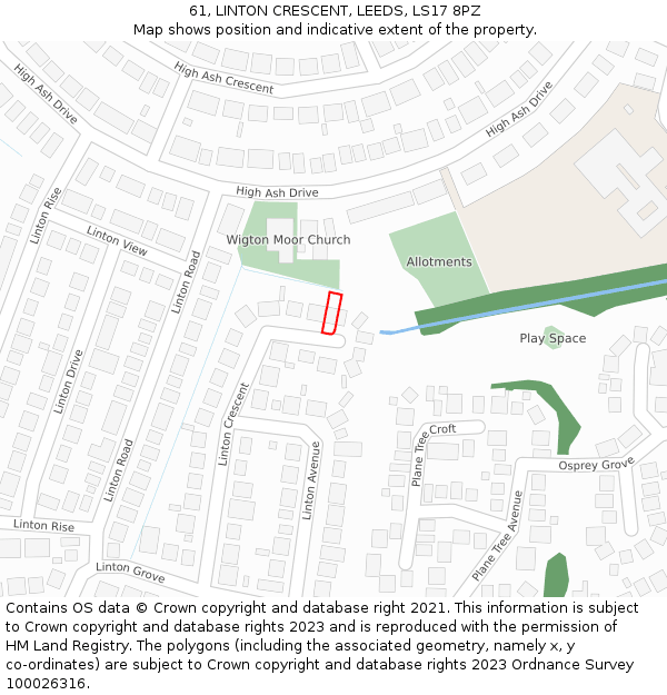 61, LINTON CRESCENT, LEEDS, LS17 8PZ: Location map and indicative extent of plot