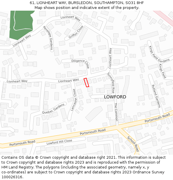 61, LIONHEART WAY, BURSLEDON, SOUTHAMPTON, SO31 8HF: Location map and indicative extent of plot