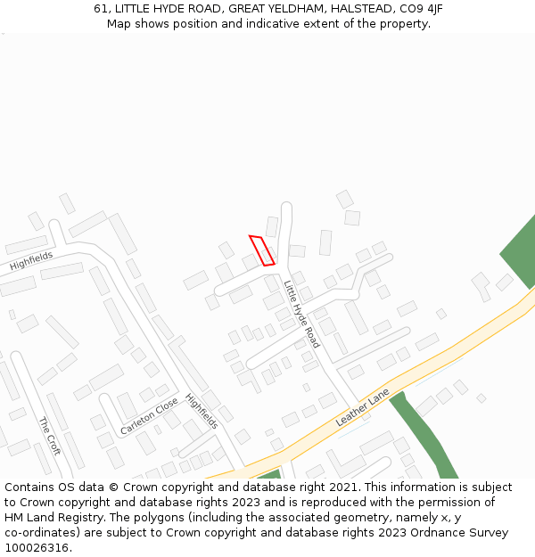 61, LITTLE HYDE ROAD, GREAT YELDHAM, HALSTEAD, CO9 4JF: Location map and indicative extent of plot