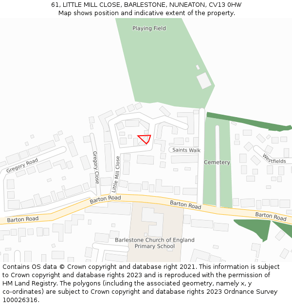 61, LITTLE MILL CLOSE, BARLESTONE, NUNEATON, CV13 0HW: Location map and indicative extent of plot