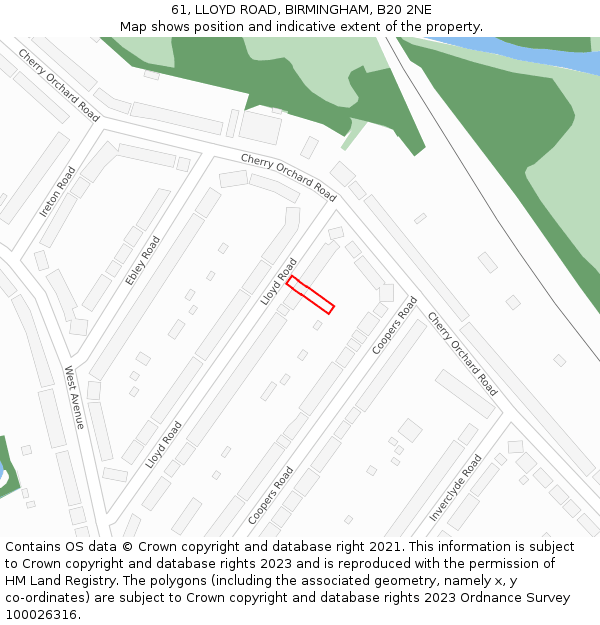 61, LLOYD ROAD, BIRMINGHAM, B20 2NE: Location map and indicative extent of plot