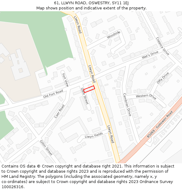61, LLWYN ROAD, OSWESTRY, SY11 1EJ: Location map and indicative extent of plot