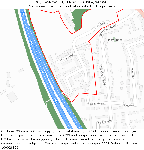 61, LLWYNGWERN, HENDY, SWANSEA, SA4 0AB: Location map and indicative extent of plot