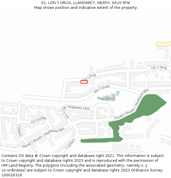 61, LON Y GRUG, LLANDARCY, NEATH, SA10 6FW: Location map and indicative extent of plot