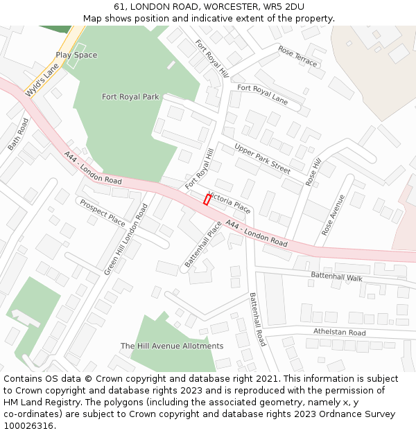 61, LONDON ROAD, WORCESTER, WR5 2DU: Location map and indicative extent of plot