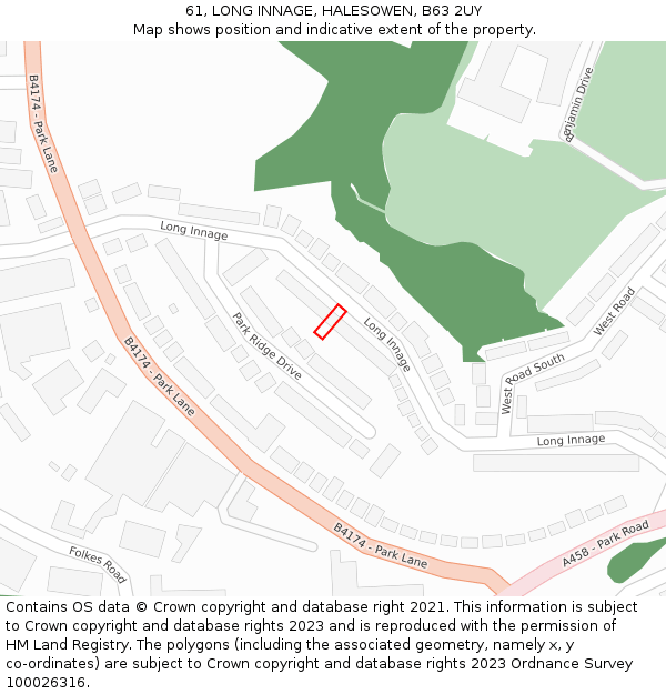 61, LONG INNAGE, HALESOWEN, B63 2UY: Location map and indicative extent of plot