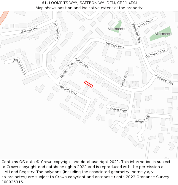 61, LOOMPITS WAY, SAFFRON WALDEN, CB11 4DN: Location map and indicative extent of plot