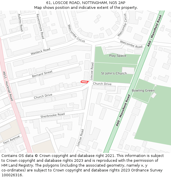 61, LOSCOE ROAD, NOTTINGHAM, NG5 2AP: Location map and indicative extent of plot