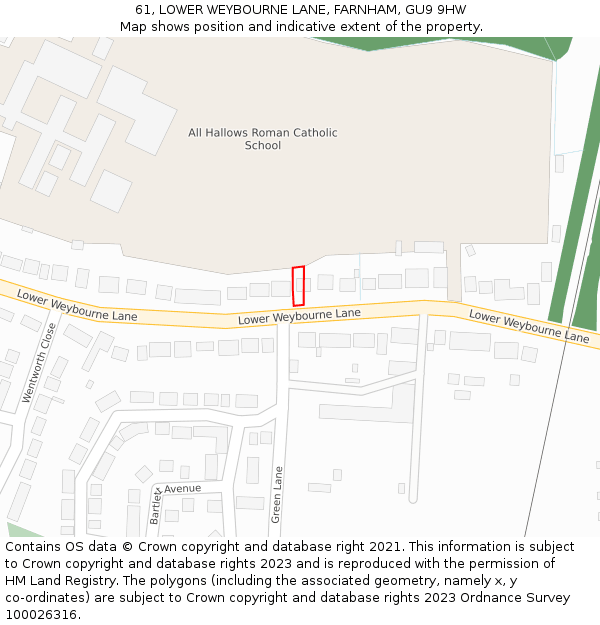 61, LOWER WEYBOURNE LANE, FARNHAM, GU9 9HW: Location map and indicative extent of plot