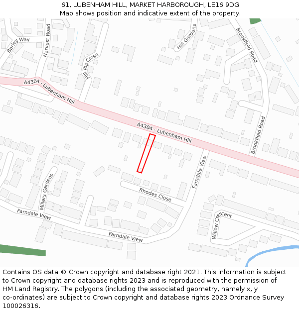 61, LUBENHAM HILL, MARKET HARBOROUGH, LE16 9DG: Location map and indicative extent of plot