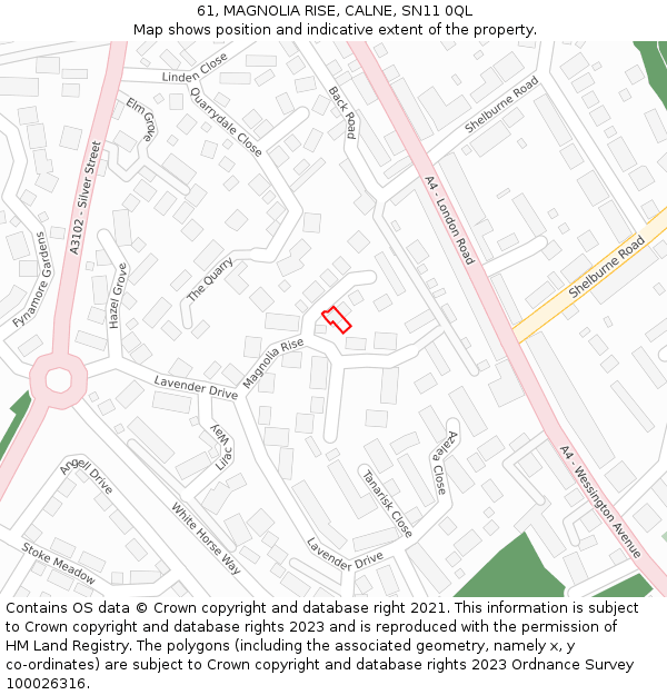 61, MAGNOLIA RISE, CALNE, SN11 0QL: Location map and indicative extent of plot