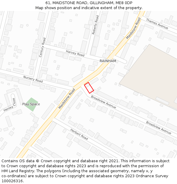 61, MAIDSTONE ROAD, GILLINGHAM, ME8 0DP: Location map and indicative extent of plot