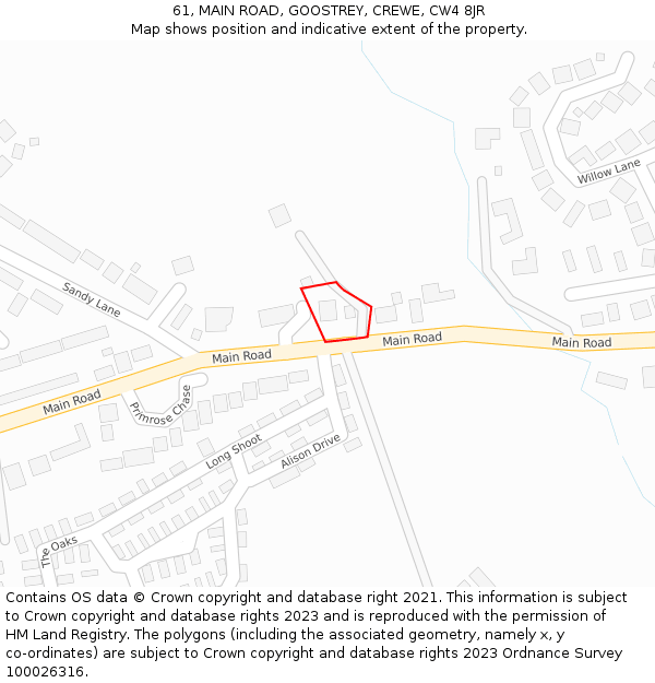 61, MAIN ROAD, GOOSTREY, CREWE, CW4 8JR: Location map and indicative extent of plot