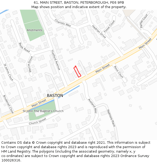 61, MAIN STREET, BASTON, PETERBOROUGH, PE6 9PB: Location map and indicative extent of plot