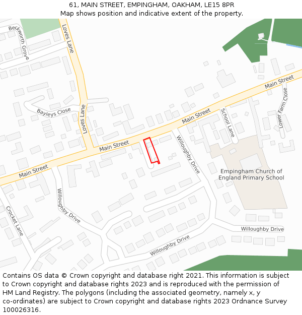 61, MAIN STREET, EMPINGHAM, OAKHAM, LE15 8PR: Location map and indicative extent of plot