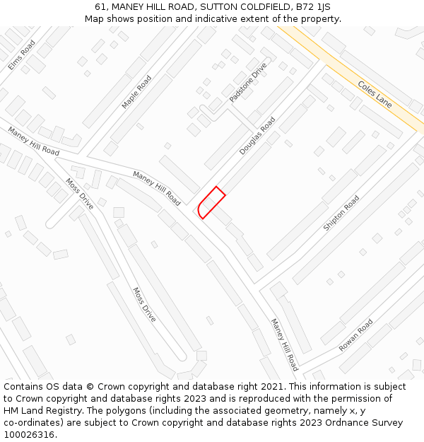 61, MANEY HILL ROAD, SUTTON COLDFIELD, B72 1JS: Location map and indicative extent of plot